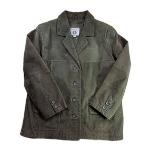 VTG Genuine Leather Green Suede Jacket Sz XL Dual Pocket Boxy Kathy Ireland
